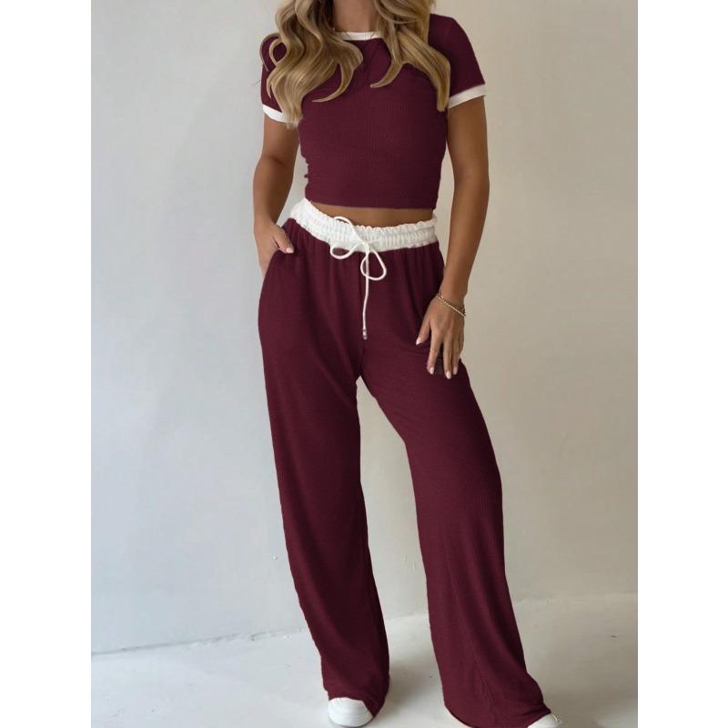 JPNTKY Women's Fashion Casual Short Sleeve O-Neck Pants Suits