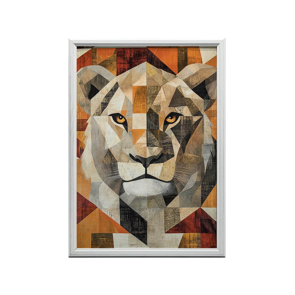 Plakat Lew W Geometrii Plakat Lew W Geometrii, 30X40 Cm, Rama Drewniana Biała, Papier Matowy 230 Gsm