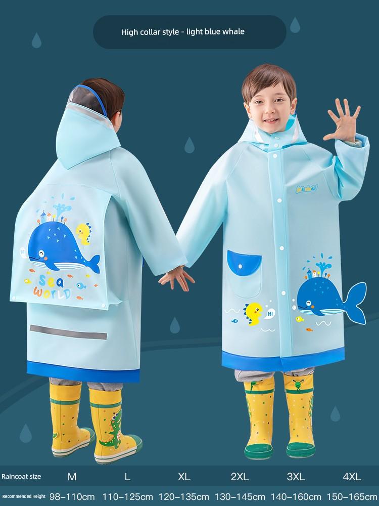 Kids Raincoat with Schoolbag Position Cartoon One-Piece Extra Large Raincoat for Primary and Secondary School Students Waterproof Cycling Boys and