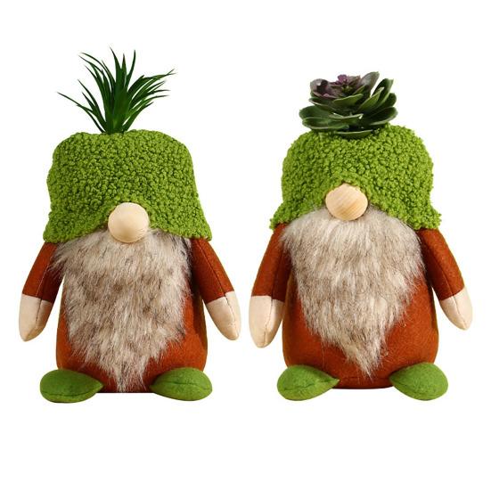 Plush Gnome Spring Decoration Cute Green Plant Gnome Doll for Tiered Tray Indoor Table Office Farmhouse Christmas Decoration