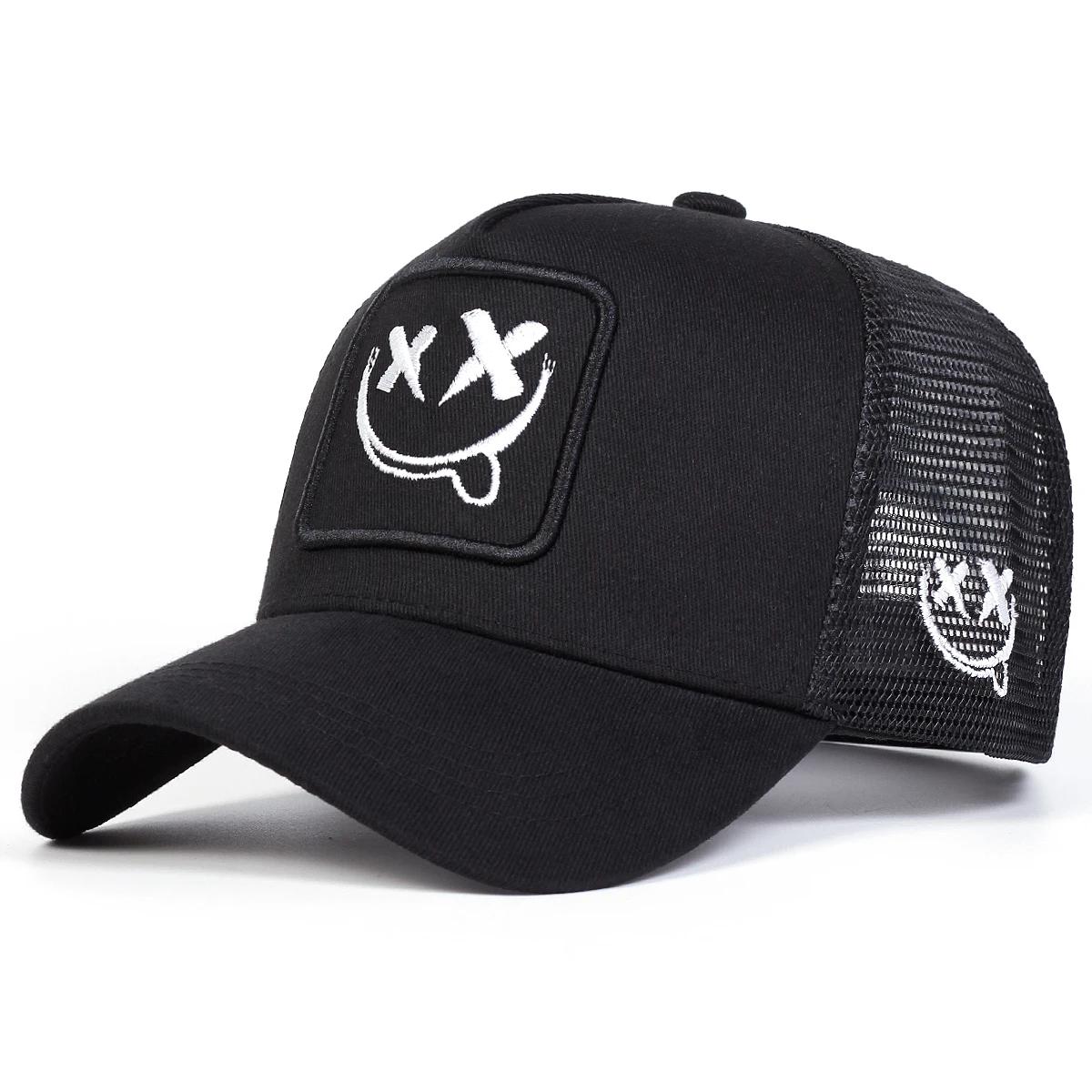 Unisex Xx Lächelndes Gesicht Stickerei Baseball Netzmützen Frühling Sommer Outdoor Verstellbar Lässig Hüte Papa Hut Sonnenschutzhut black