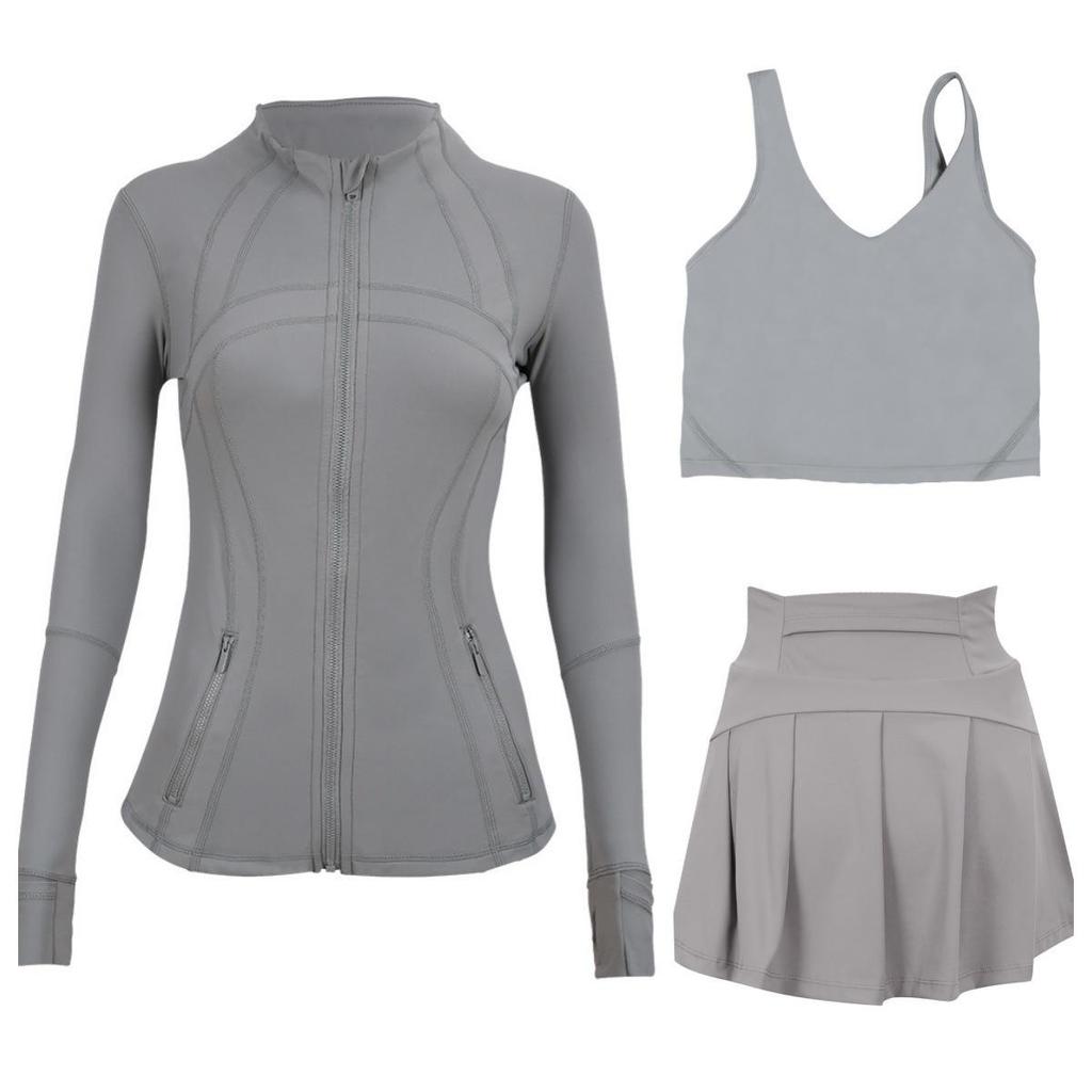 LULU Women's Activewear Set: Tennis Skirt, Stand-up Collar Jacket & Y-back Vest