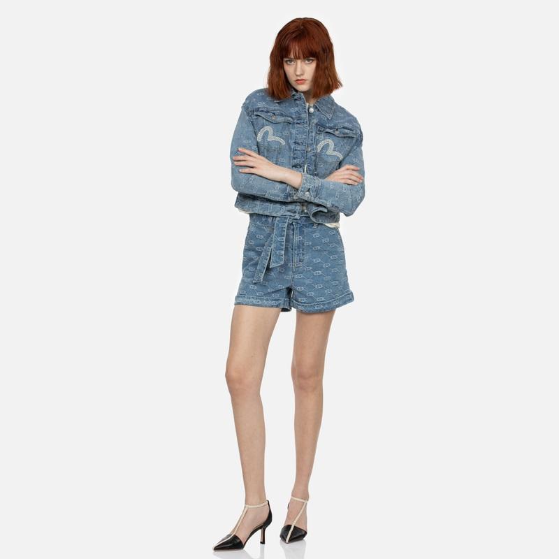 Evisu SS24 All Over Logo And Seagull Embroidery Oversized Denim Jacket Women Jackets Denim-Blue 2ESHTW4DJ4054LFDP