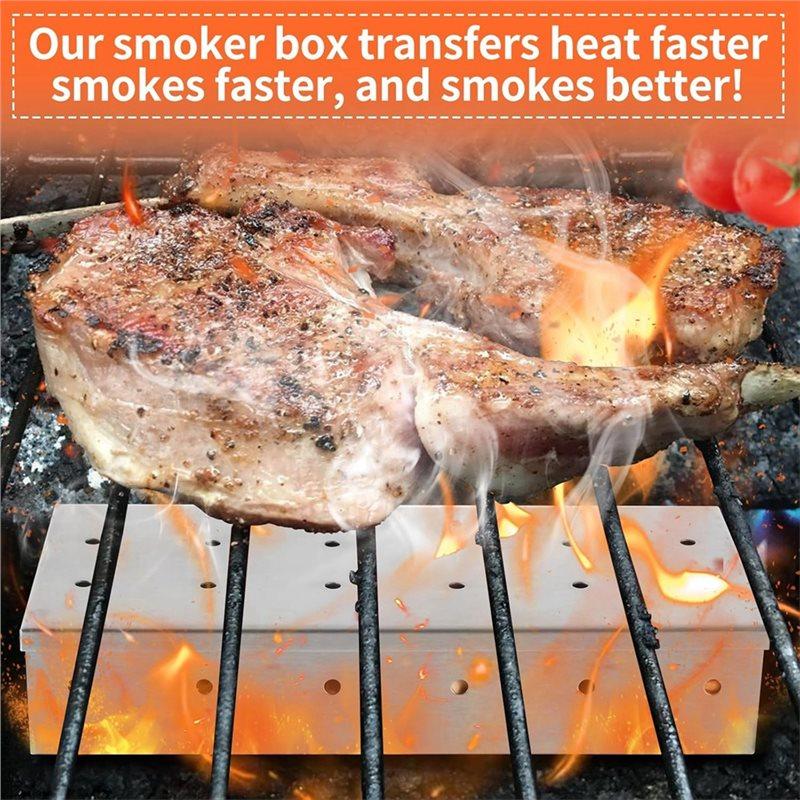 Good-Stainless Steel BBQ Smoker Box Wood Chips Indoor Outdoor Charcoal Gas Barbecue Grill