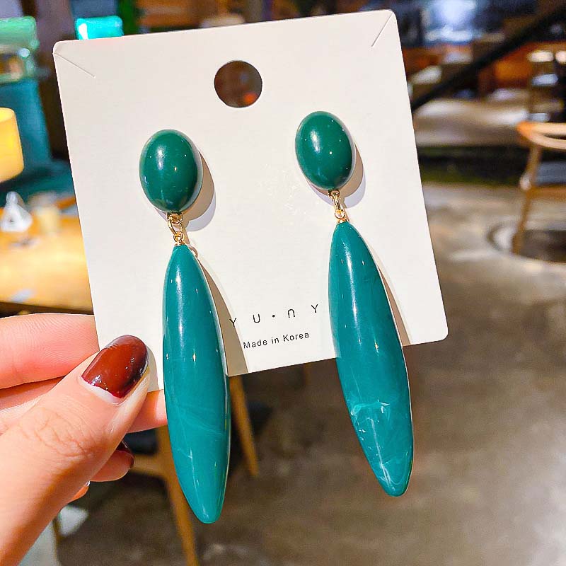 Vintage Colorful Acrylic Water Drop Earrings For Women Fashion Metal Oval Shaped Long Geometric Dangle Earrings Jewelry