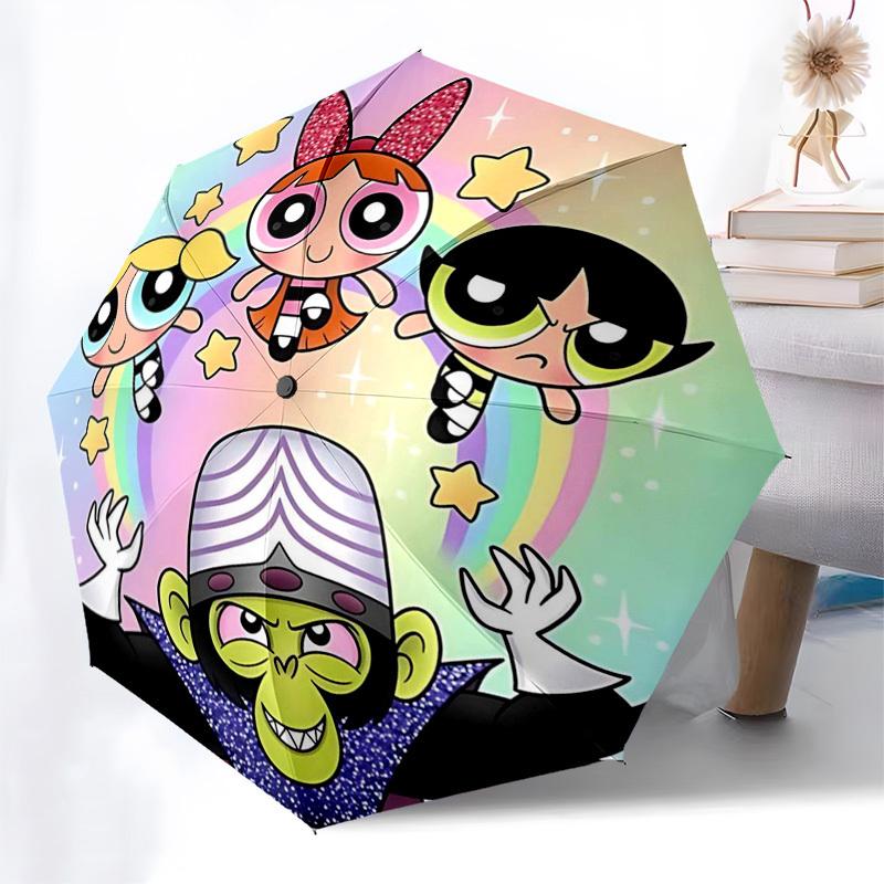 

1pc Powerpuff Girls Automatic Opening/Closing Umbrella - Portable Tri-Fold Design with 8-Rib Iron Frame - Outdoor Umbrella - Ideal Gift for Fans, Trav