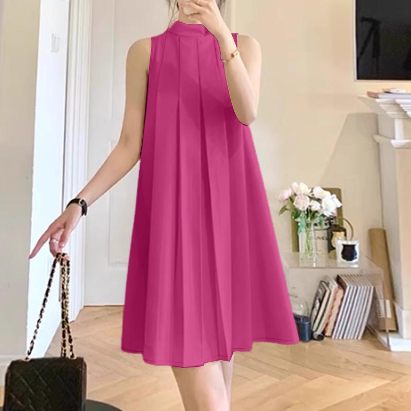ZANZEA Women Casual Stand Collar Summer Off Shoulder Sleeveless Dress