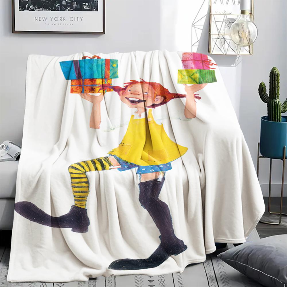 1PC Pippi Longstocking Print Flannel Blanket, High Quality Comfortable for All Seasons, Home Decor, Warmth and Comfort, Perfect for Christmas Gifts115
