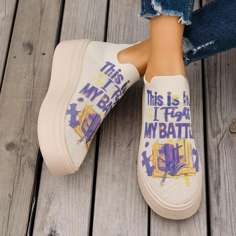 

Fashion 2025 Hot Sale Mesh Women s Vulcanize Shoes Outdoor Walking Print Slip on Platform Sneakers Plus Size Versatile Casual Shoes 36