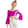 Flickors Prestanda Crop Top Lång Utställd Ärm Off Shoulder Metallisk Design Födelsedagsfest Toppar