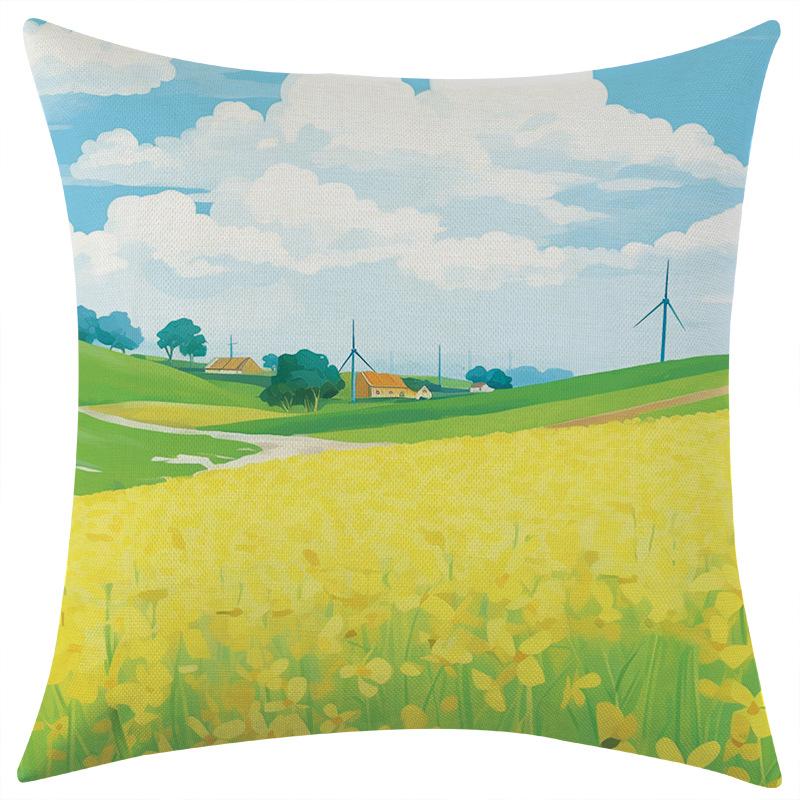 

New Coastal Scenery Linen Print Pillowcase Car Sofa Lumbar Pillow Cushion 45 * 45 separate pillow cover
