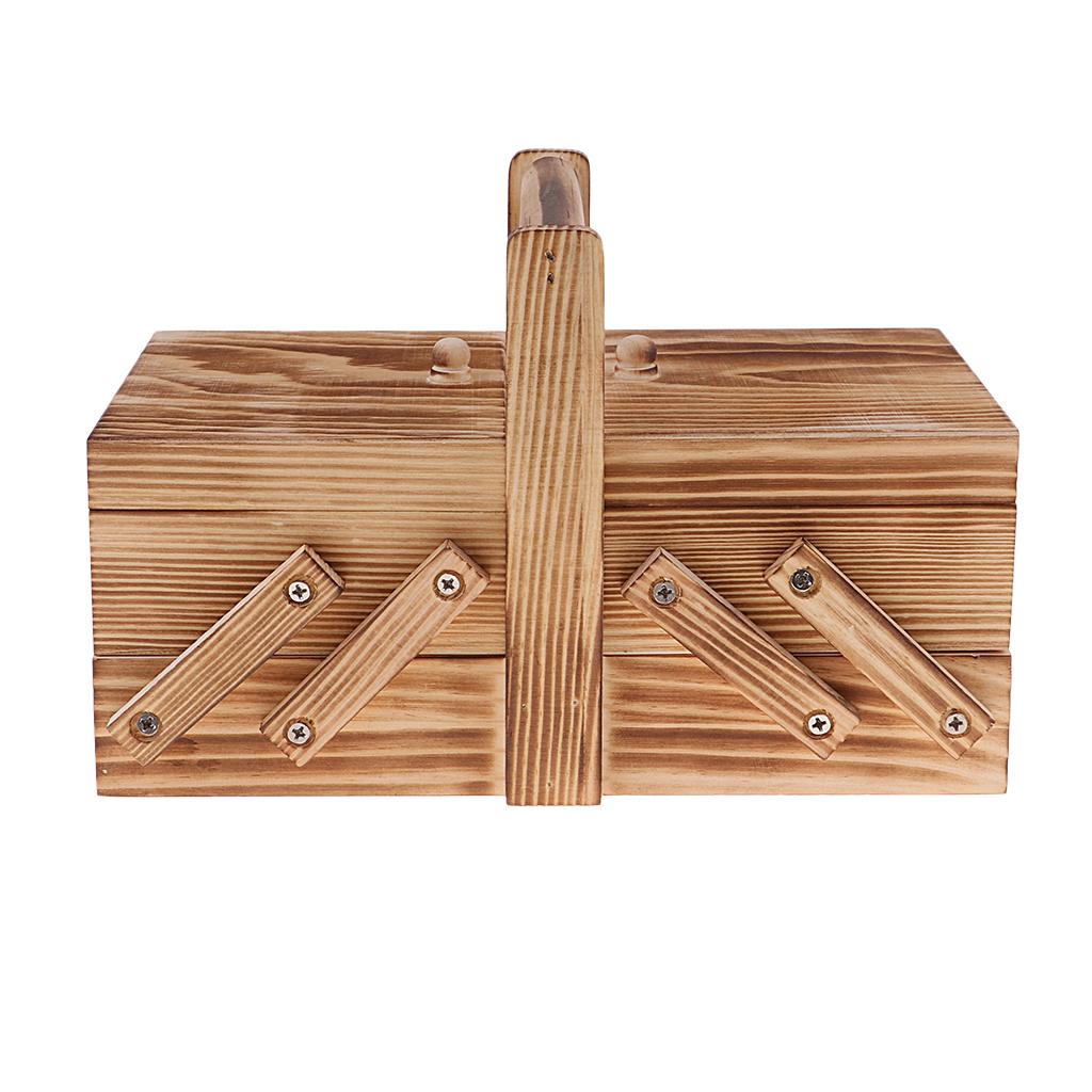 Expandable Wooden Sewing Organizer Multi Function Storage Chest for Sewing Materials and Knitting Accessories