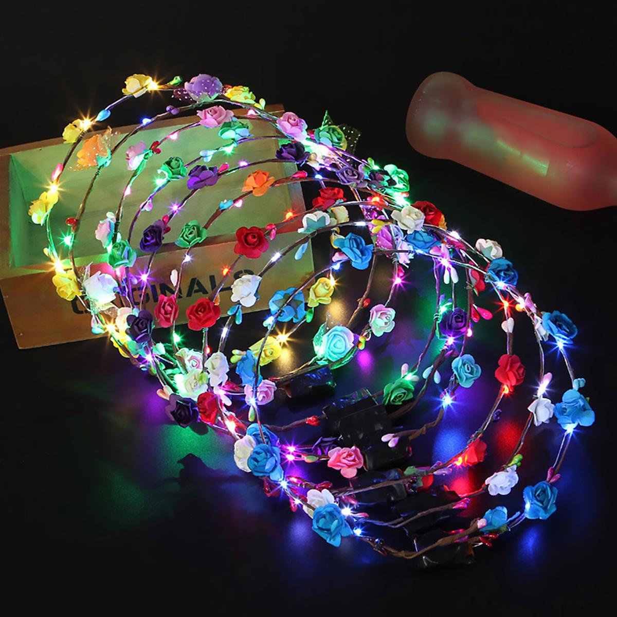 

20Pcs LED Flower Crown Flower Headband Wreath Garland Light Up Flower Hair Garland Flower Wreath For Wedding Party Beach Hawaii