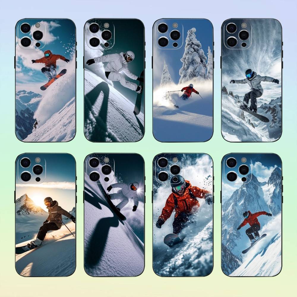 Skifahren Schnee Snowboard Ski Handyhülle Silikon Weich Für IPhone 17 16 15 14 13 12 11 Schwarz Weiche Silikonhülle