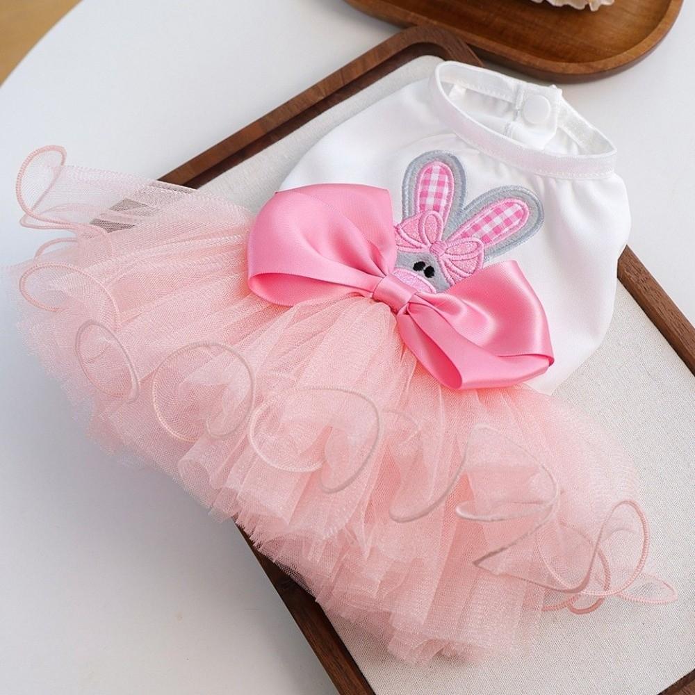 Vestido Princesa para Animal de Estimação com Padrão de Coelho Laço Vestido de Primavera para Pet Saia Bufante para Cão na Páscoa Domingo de Páscoa