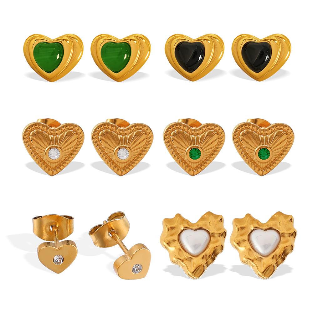 French Retro Love Color Diamond Stud Earrings Stainless Steel Gold-Plated Personalized Multi-Style Stud Earrings Women