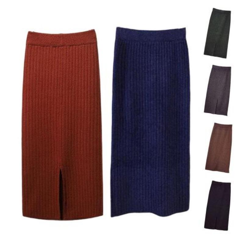 Frauen Winter Rock Gestrickte Einfarbig Hohe Taille Zurück Split Mantel Warme Weiche Elastische Taille Dame Herbst Rock Weibliche Kleidung