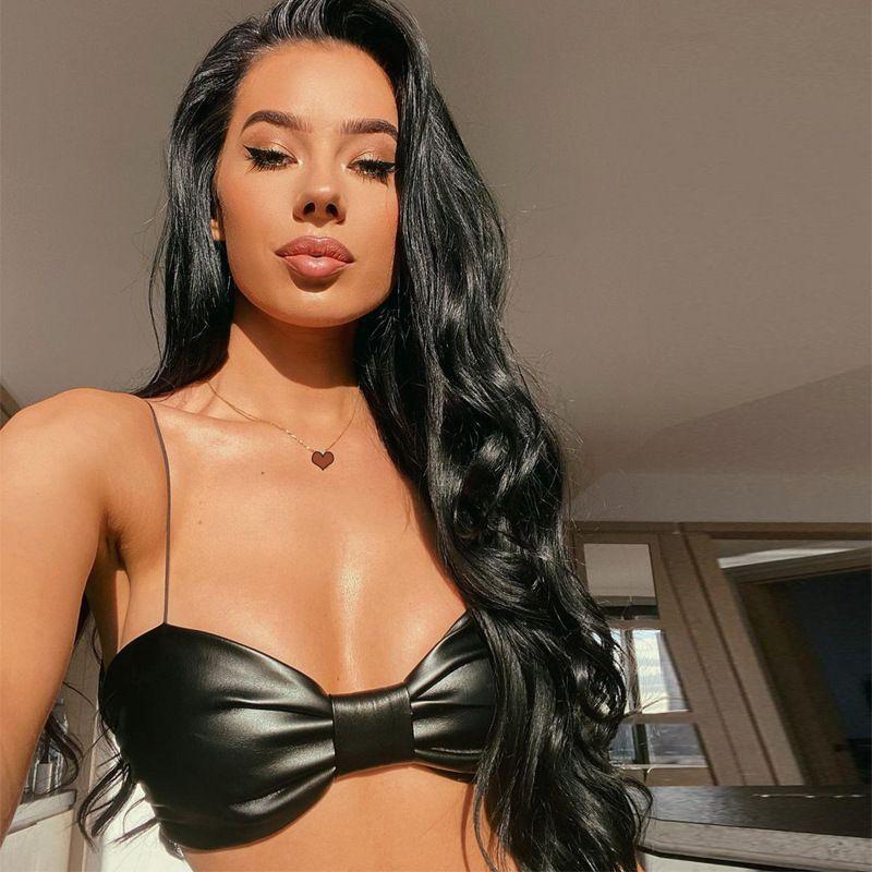 

Женские сексуальные топы с бантом на подтяжках весна/лето M чёрный