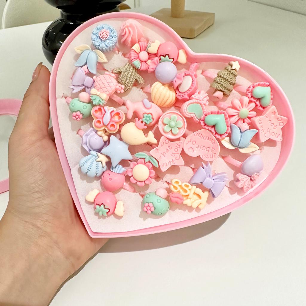 36pcs Kids Cute Rings Resin Cartoon Jewelry Flower Shape Adjustable Ring Set Creative Accessories Girl Gifts