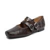 Square head leather Mary Jane women's shoes 2026 spring new belt buckle shallow mouth single shoes flat bottom small leather shoes