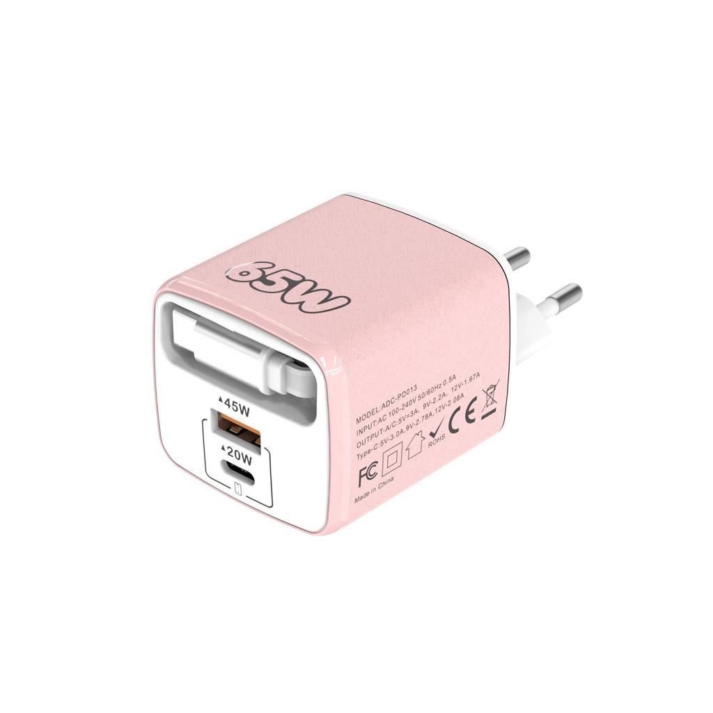 Macaron Color 65W Fast Charging Retractable Cable Charger: 1PD+USB Multi-Port Travel Mobile Phone Charger