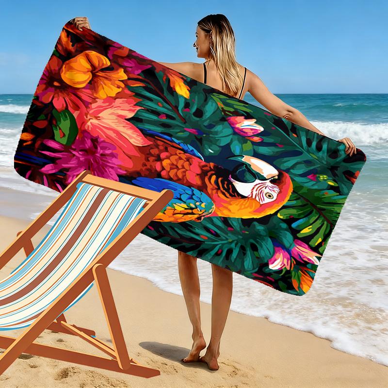 Tropical Parrot Print Beach Towel, Large Soft Quick Dry Towel for Beach Camping Swimming