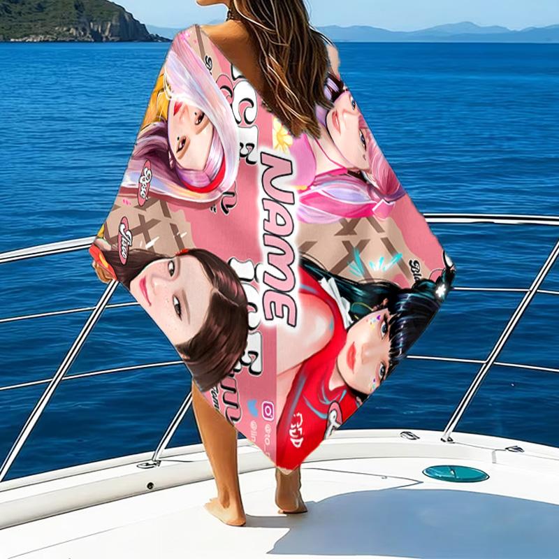 Custom Name Neon Kpop BP Microfiber Beach Towel Super Soft & Absorbent for Bath, Beach, Travel Bath Time Accessory, Fan Gifts