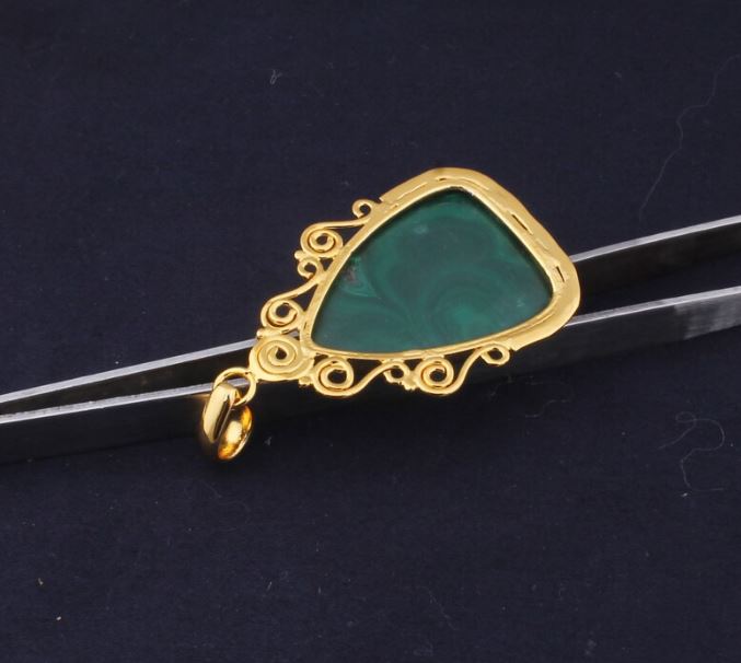 Malachite Gemstone Pendant, Malachite Dagger Shape Stone Pendant, 22K Gold Plated Pendant, Birthstone Pendant, Statement Pendant, Best Gift