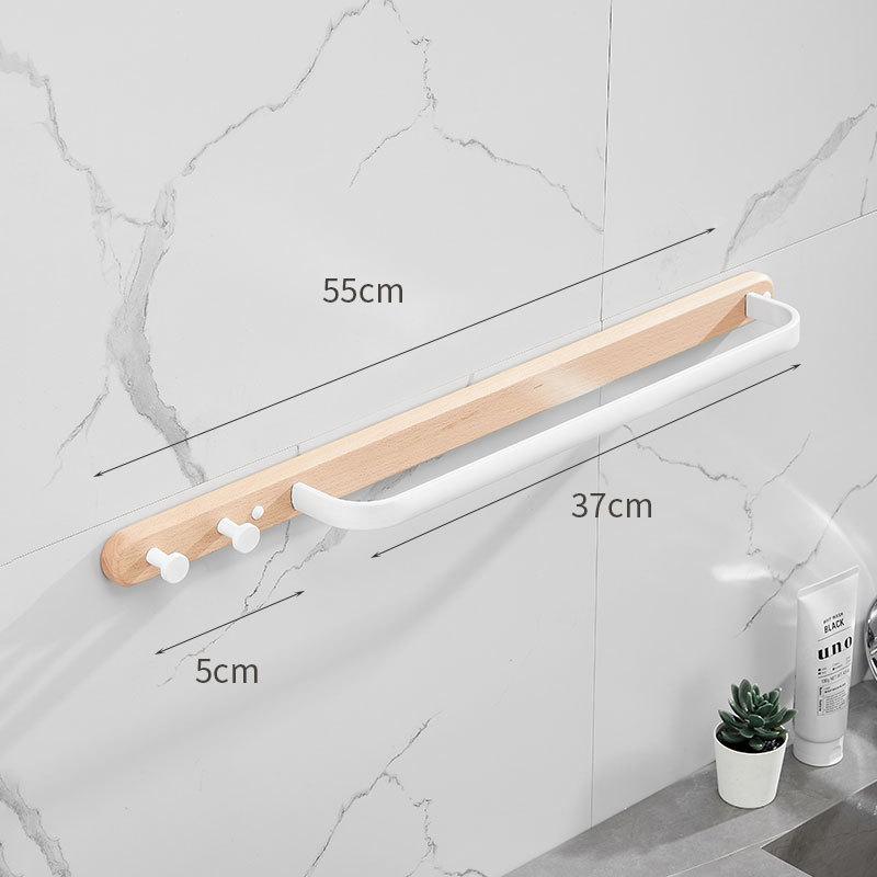 Wooden Towel Rack Bathroom Towel Hanging Bar Wall Mounted Single Pole Towel Rod Bathroom Shelving Towel Hook Bathroom Pendant