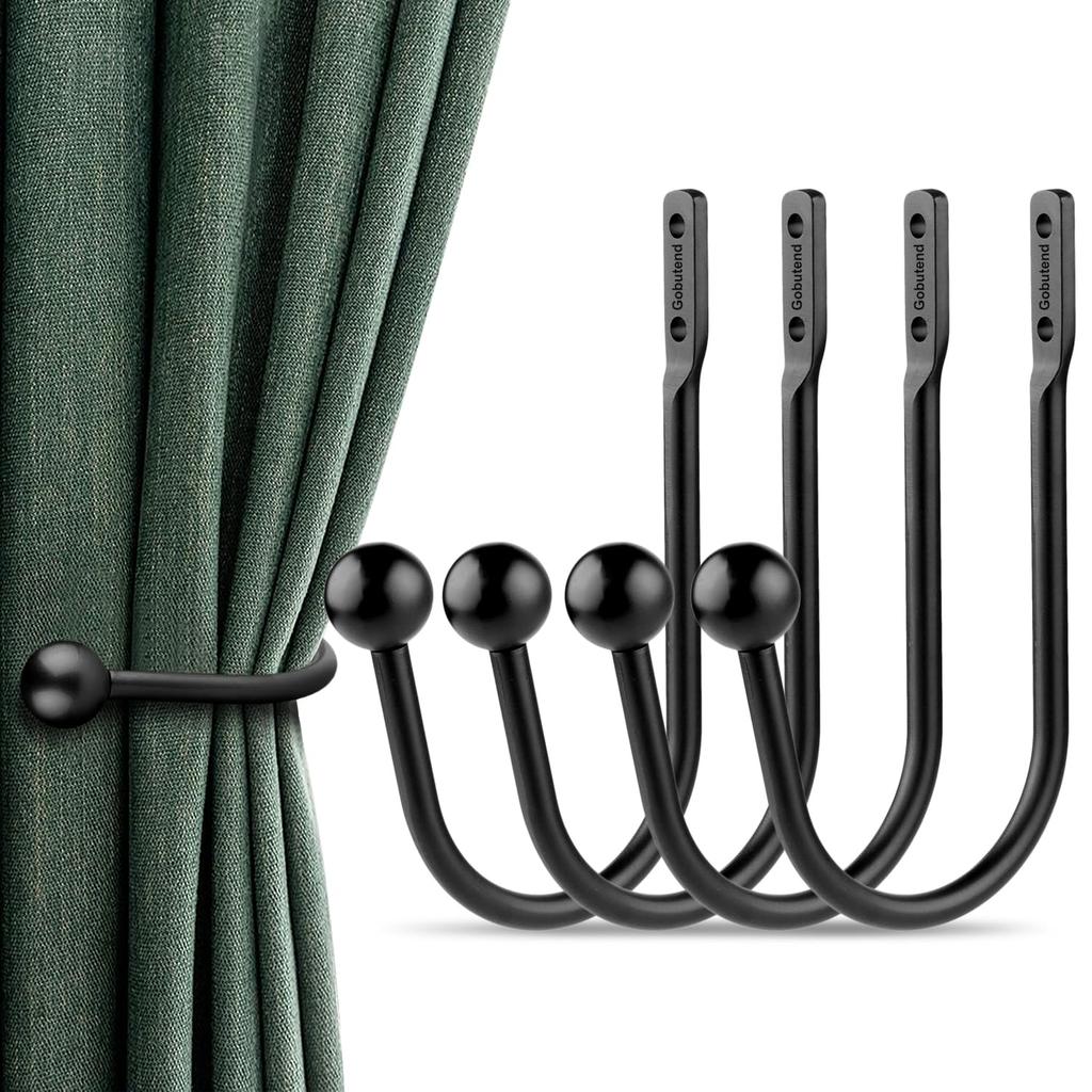 60/30/4/2pcs Retro Iron Curtain Holdback Wall Hanger Mounted Metal Hooks U Shaped Curtain Loop Holder Wall Tie Back With Screw