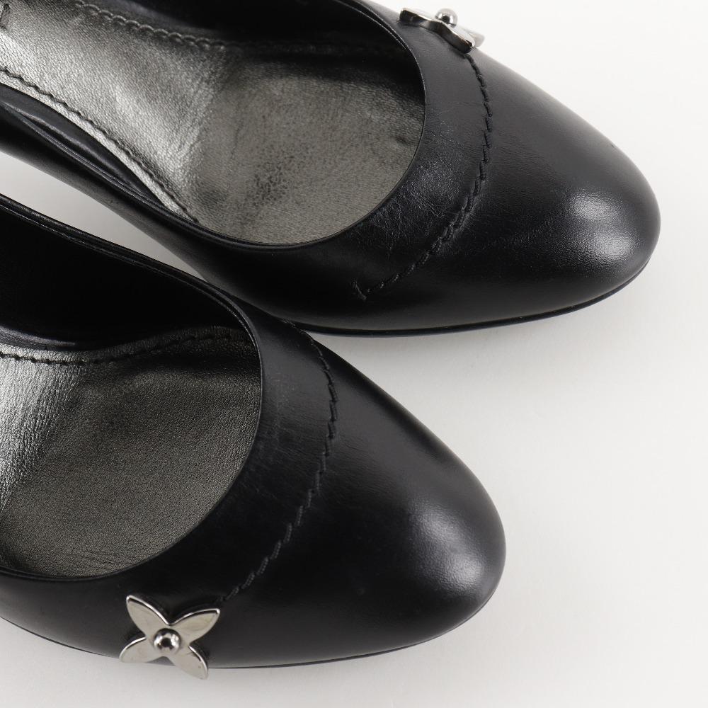 LOUIS VUITTON Monogram flower pumps Round toe black leather flour Women Used