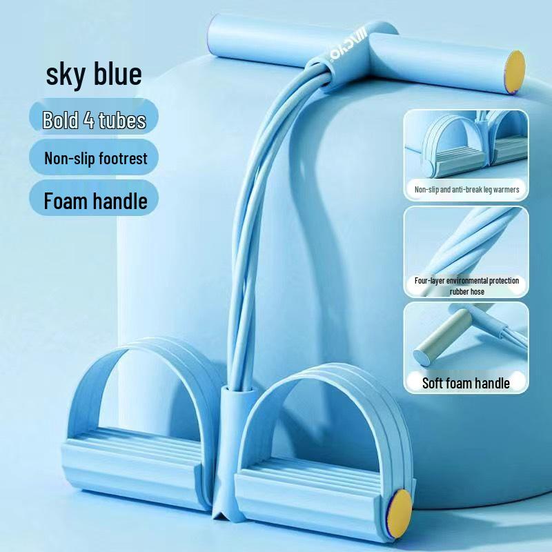 6-Tube Foot Pedal Resistance Band - Sit-Up Assist & Stretch Fitness Equipment for Shoulder & Back