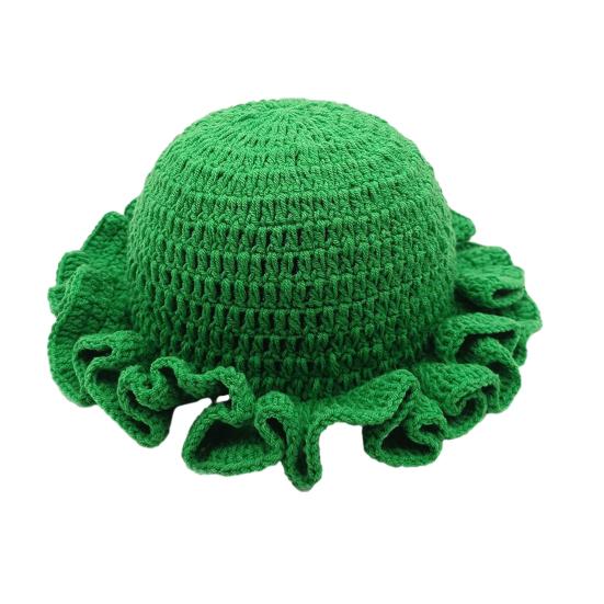 Fisherman Hat Solid Color Ruffled Brim Design Knitting Hat Windproof Warm Sun Protection Outdoor Activities Hat