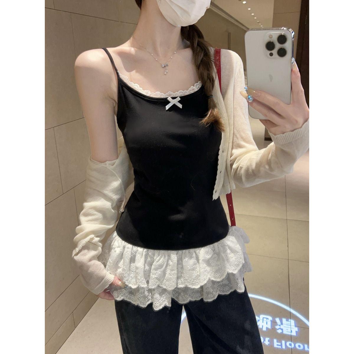 

Белый кружевной топ-майка для женщин - Весенне-летний слой M [Premium Quality] чёрный