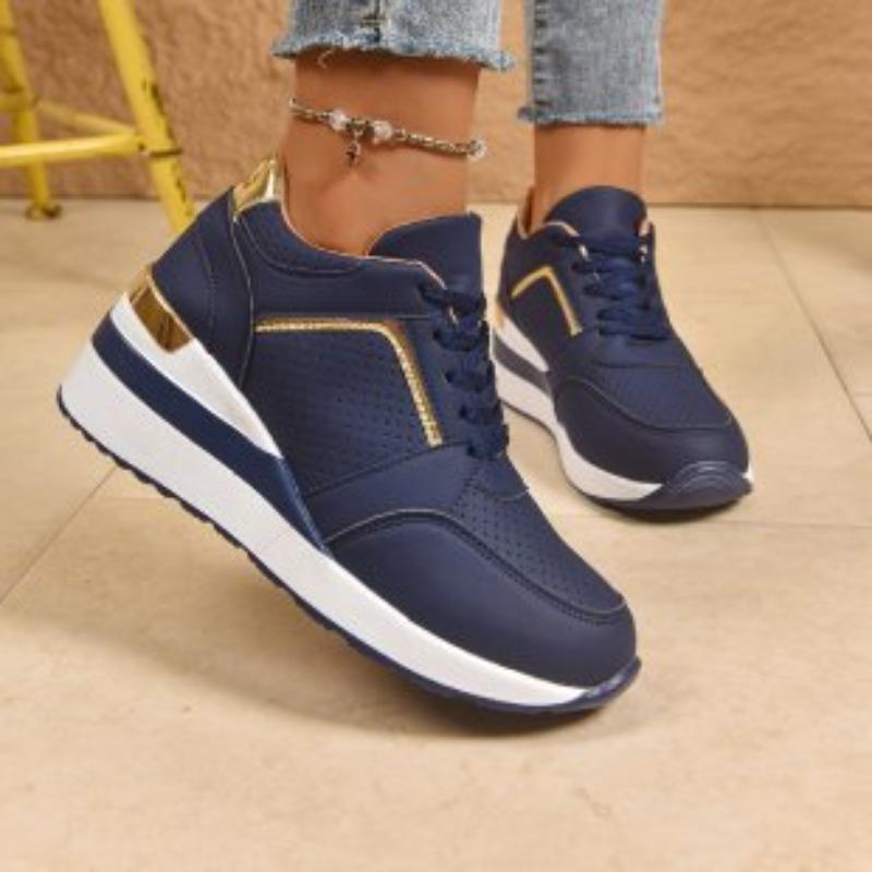New Large-sized Sport Casual Shoes with Lace-up Wedge Heels and Thick Soles for Women