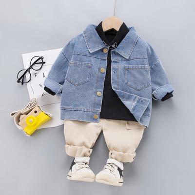 Outfit Giacca di Jeans Autunnale per Bambini - Set 3 Pezzi con T-Shirt di Cotone e Pantaloni della Tuta per Bambini e Bambine