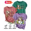 2026 3 Pack Sloth Print Round Neck Women Short Sleeve T Shirts Elegant Casual Holiday Spring Summer Tops