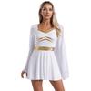 Womens Halloween Cosplay Costume V Neck Long Sleeve Metallic Trim Chiffon Cape Dress Roman Dress Up