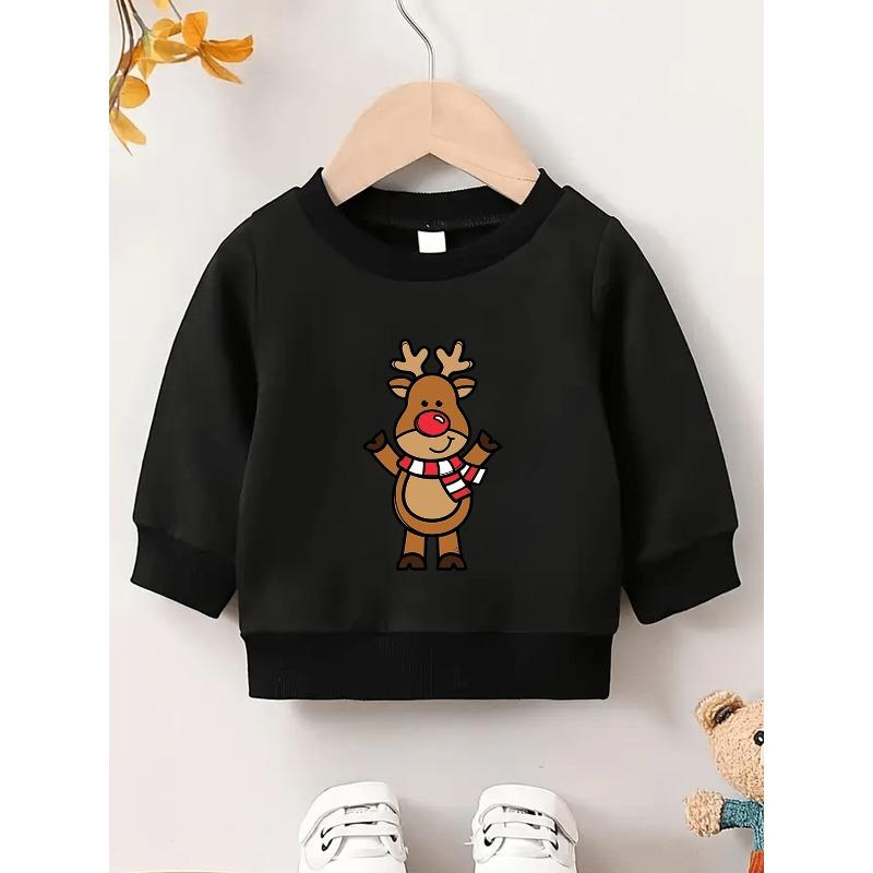 Kids Sweatshirt Christmas Reindeer Print Pattern, Comfortable Thin Crew Neck Sweatshirt for Spring and Autumn