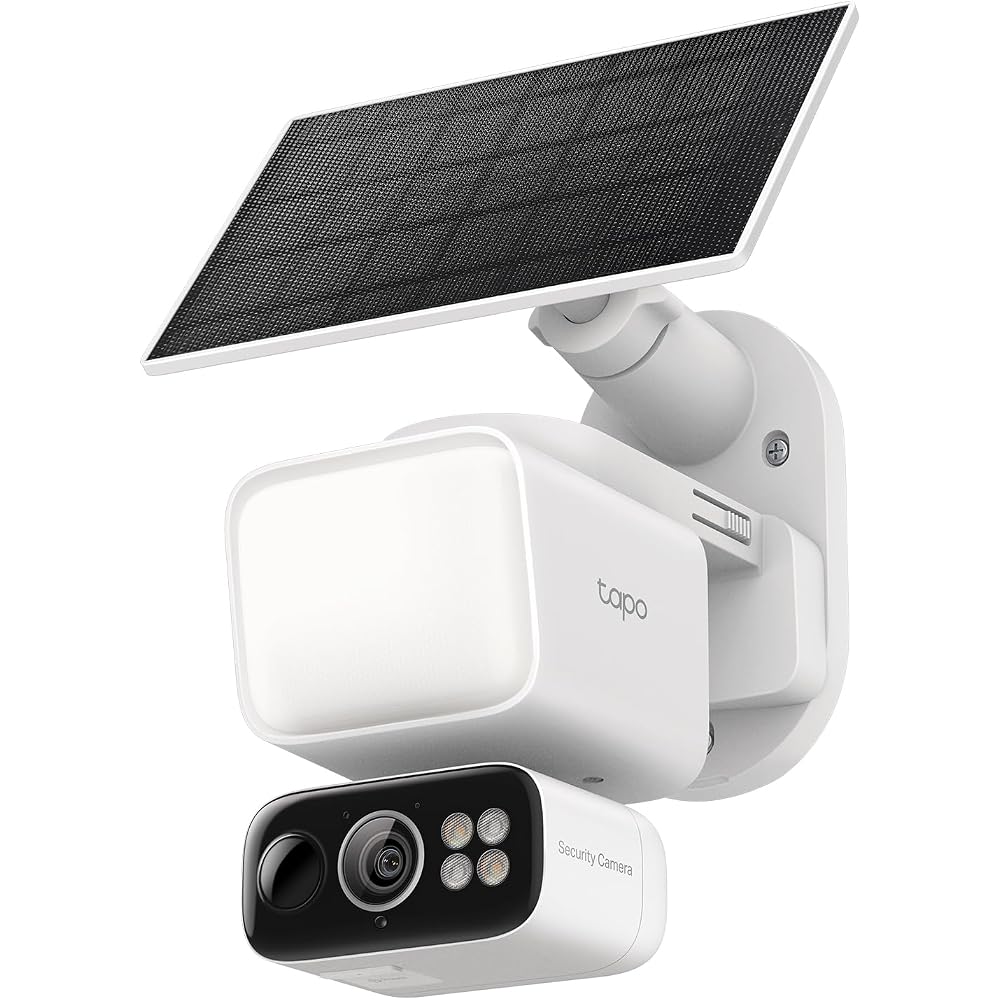 Tapo Outdoor Solar-Powered Security Camera with Sensor Light (800 Lumens, Automatic Activation, 2K Resolution, 3MP, 360° Pan/Tilt, AI Detection, Full