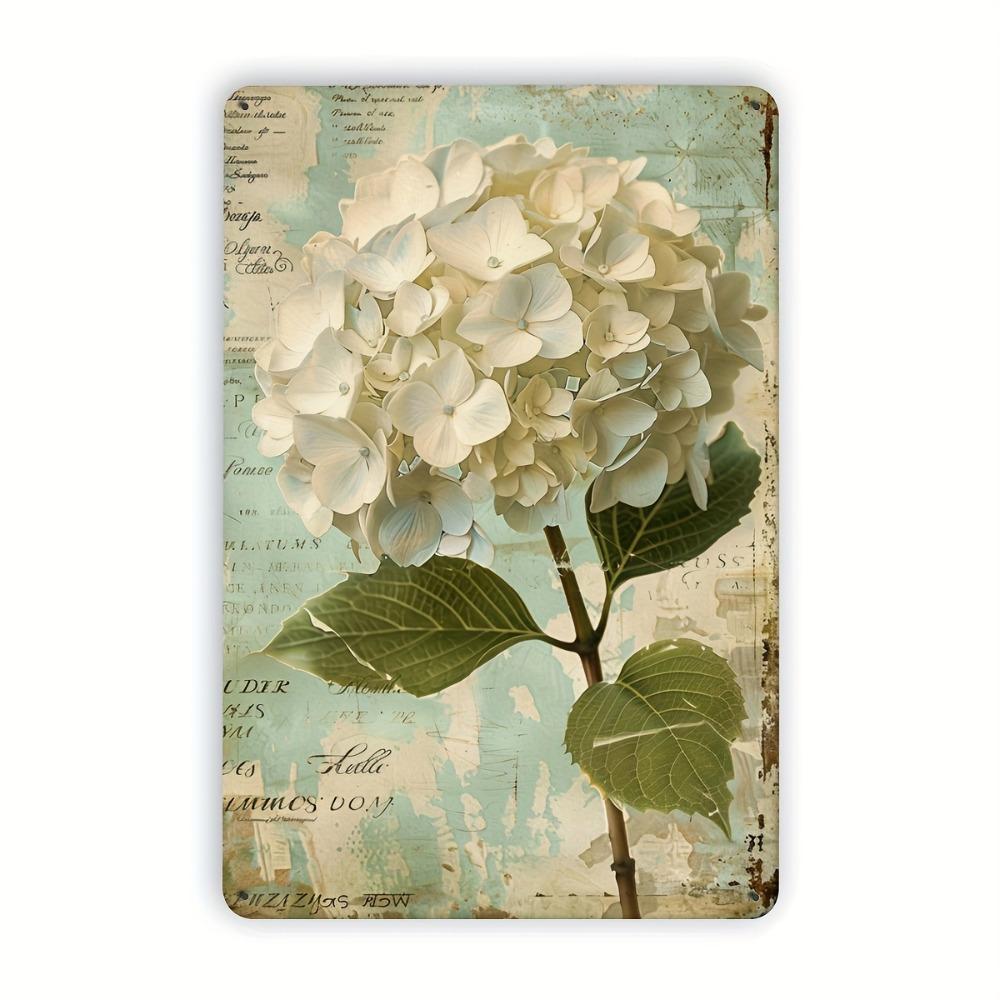 Vintage Hydrangea Metal Tin Wall Sign 8x12 Inch Retro Home Bar Cafe Decor