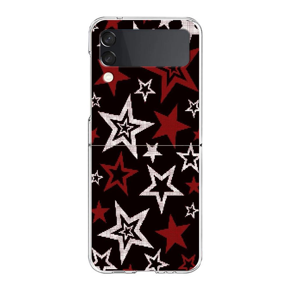 Phone Cover For Samsung Galaxy Z Flip 7 6 5 4 Case Transparent For Samsung Z Flip 3 Hard PC Bag Silver Five-Pointed Star Pattern