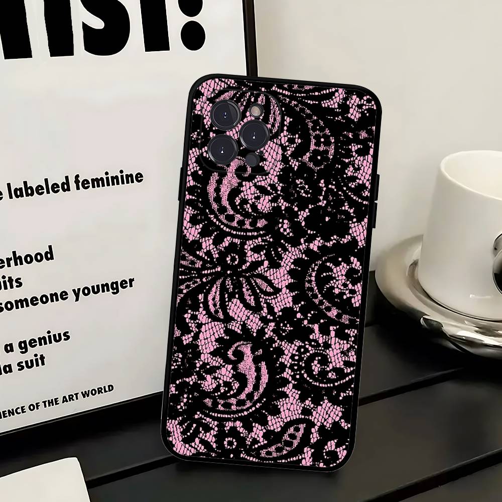 

Black Lace Pattern Phone Case For Iphone 17 16 15 16e 14 13 12 11 Pro Max Plus Case Cover Coque iPhone 16 plus