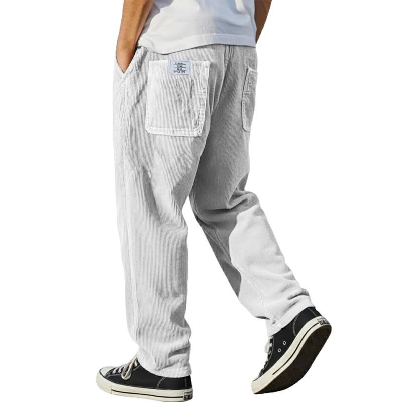 Mens Relaxed Fit Straight Leg Corduroy Pants With Embroidery Detail Casual Trousers 2026