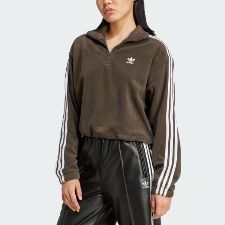 Adidas Originals Polar Fleece Loose Half-Zip Warm Lightweight Stand Collar Sweatshirt Women Sweatshirt Shadow-Olive IW3164
