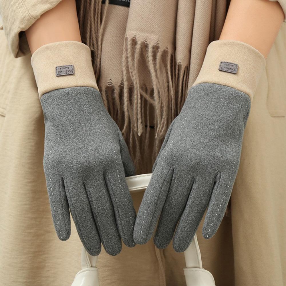 Solid Color Winter Velvet Gloves Thicken  Gloves Elegant Plush Mittens  Cycling
