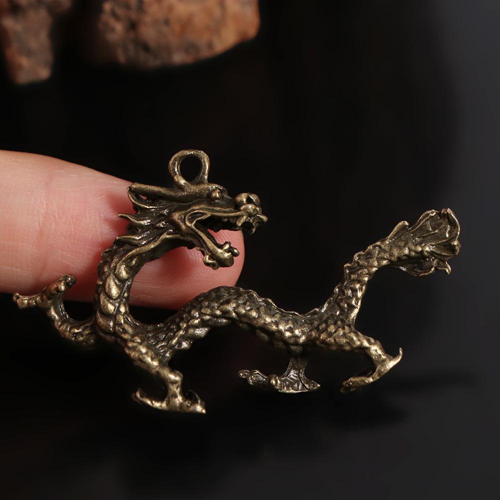 Carved Dragon Keychain Pendant Antique Mythical Animal Ornaments  Feng Shui Decor