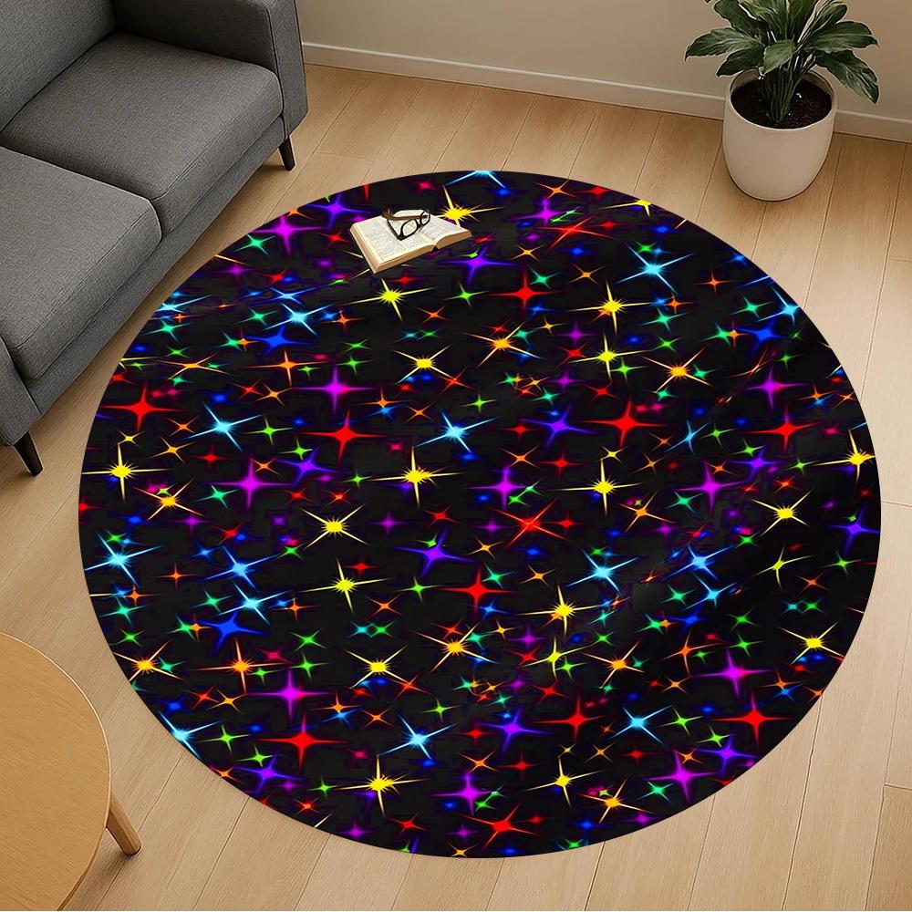 1pc stars colorful Round Chair mat Area Rug - Non-Slip, Floor Mat for Office, Bedroom, and Indoor Decor -1002078