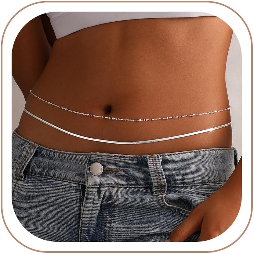 14K Gold Plated Waist Chain for Women - Gold Belly Body Chain Layered Waist Beads Chain Belt Beach Summer Jewelry Accessories for Women
