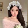 Imitation Rose Flower Headband Retro Fake Flower Decor Crown Headband Women Headpiece Hair Hoop Party Decor